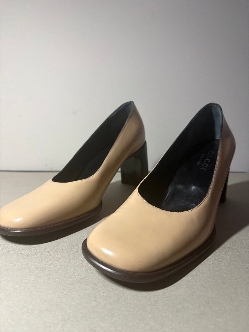 Nude Leather Block-Heel Pumps (1995)